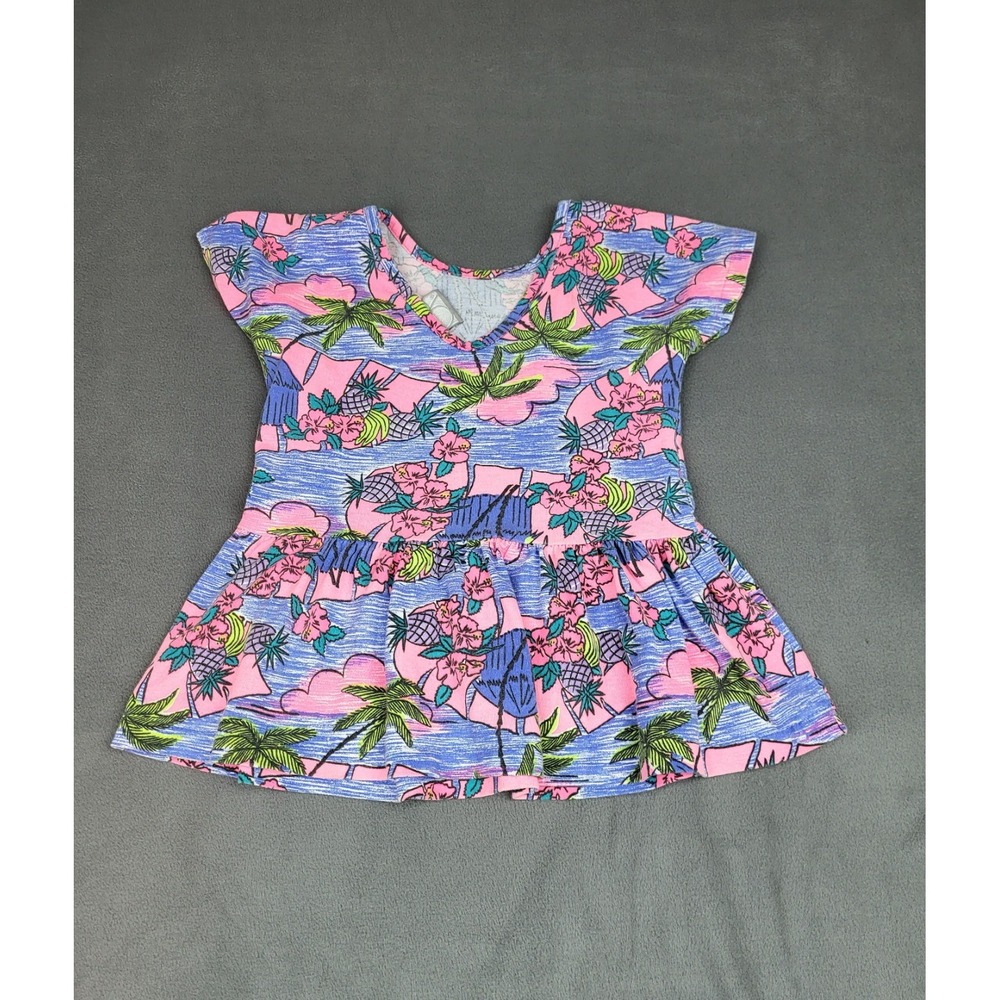 Ocean Pacific Dress Girls 2T Pink Floral Hawaiian Summer Dress V Neck Fun Light